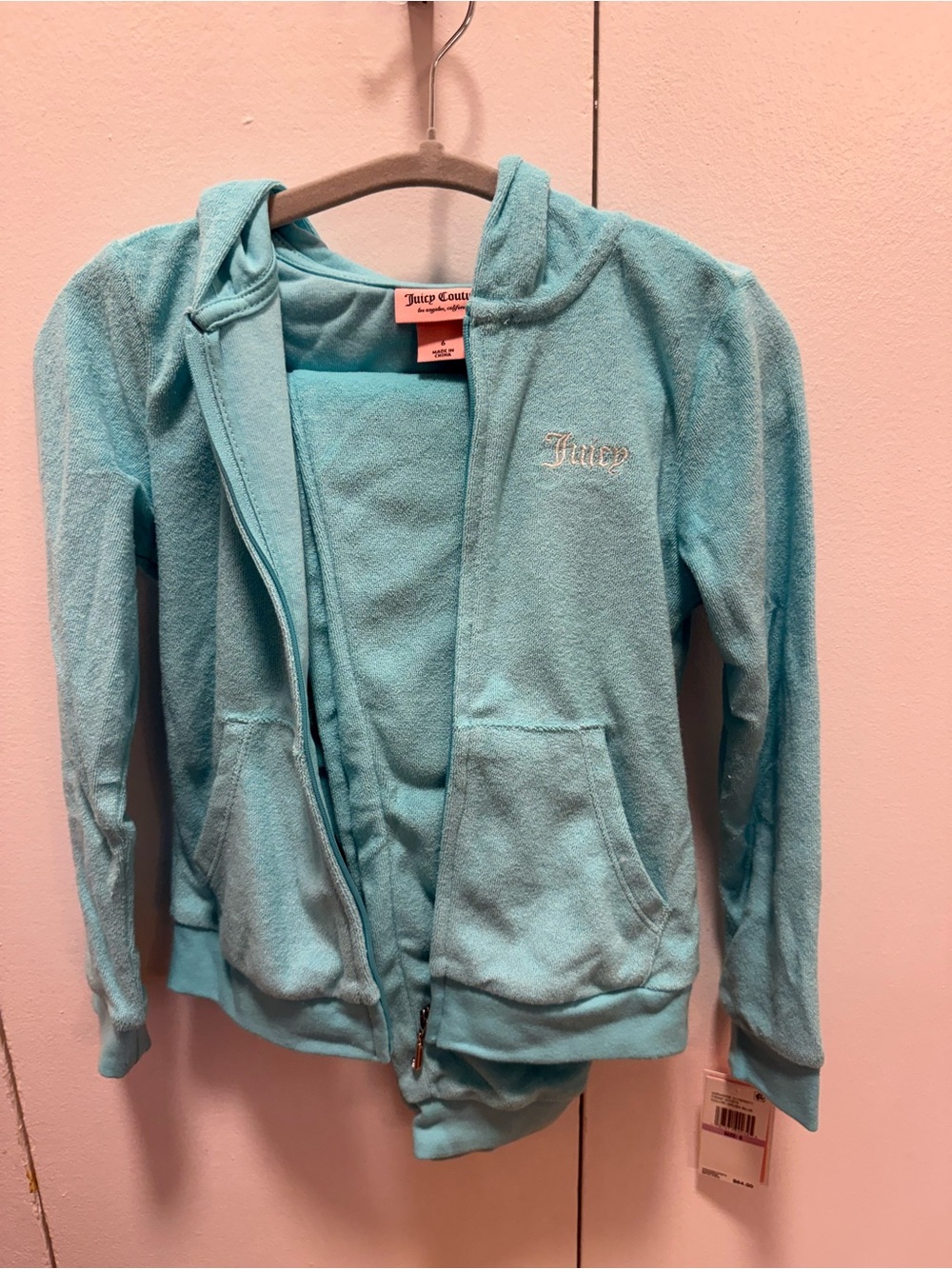 Juicy Couture Girls Aqua Velour Zip Hoodie and Pants Set